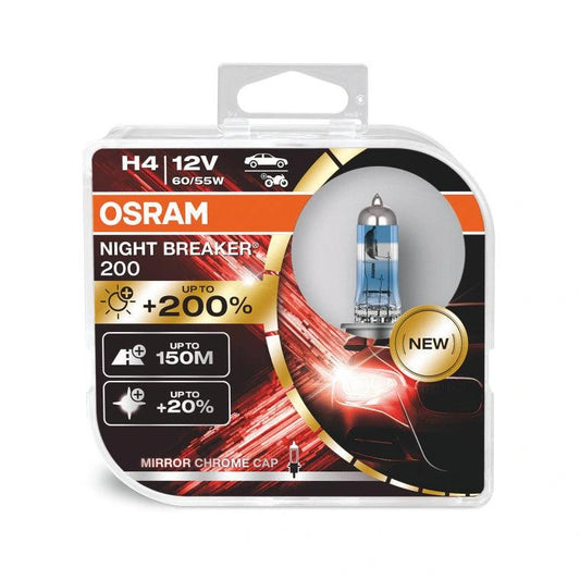 OSRAM H4 Night Breaker Laser 200 Headlight Bulb 60/55W 3900K Pair