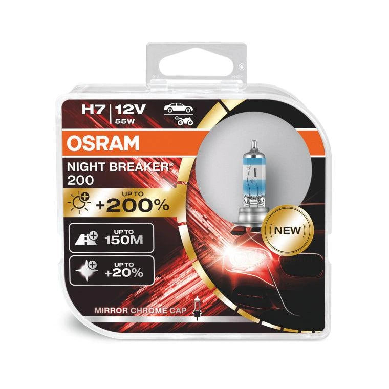 OSRAM H7 Night Breaker Laser 200 Headlight Bulb 55W 3550K Pair